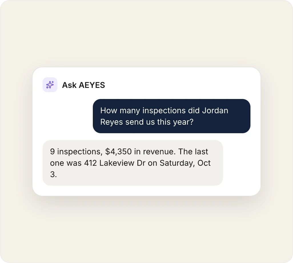 Ask AEYES answering how many inspections an agent sent this year