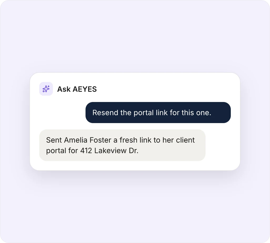 Ask AEYES resending the client portal link for the open inspection