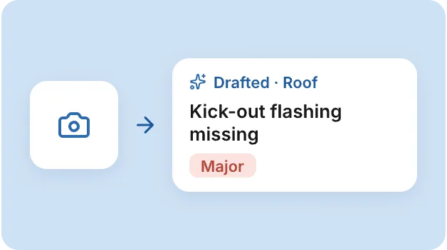 A photo turning into a drafted roof finding marked Major