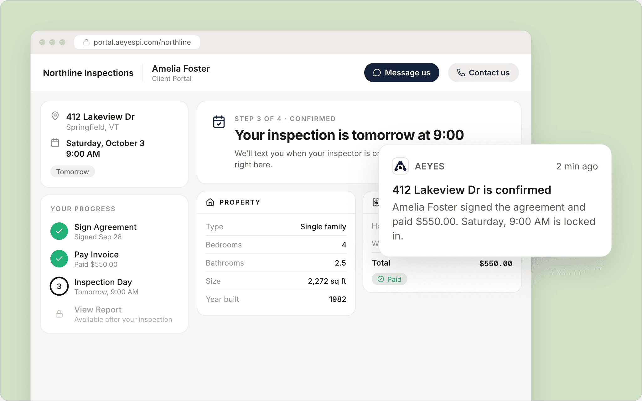 The client portal with booking, agreement and payment steps