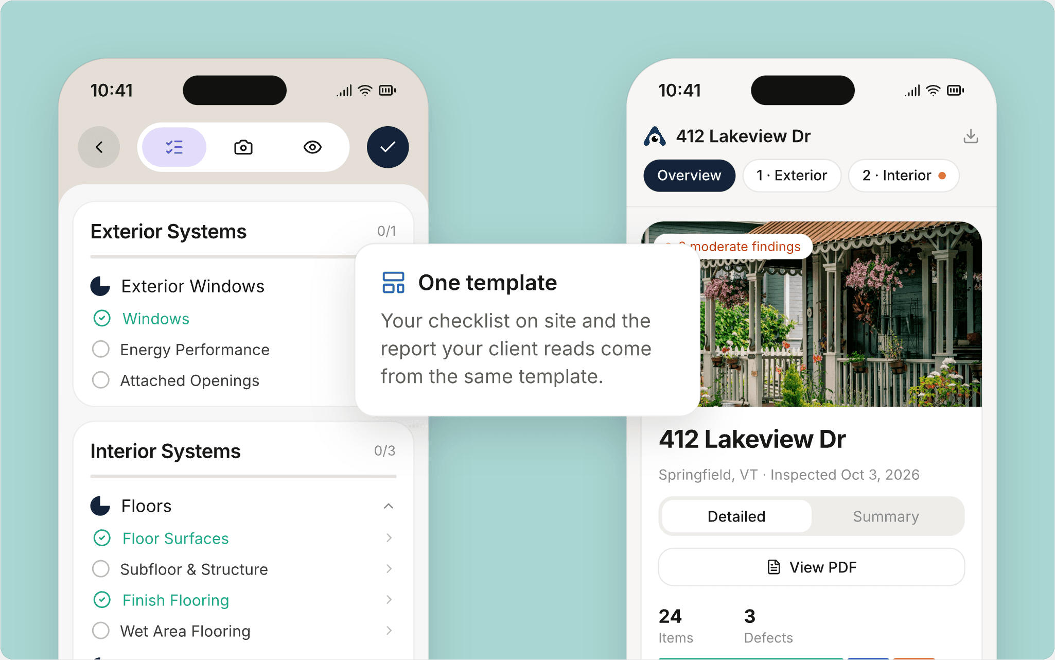 The report checklist on site next to the mobile report your client reads
