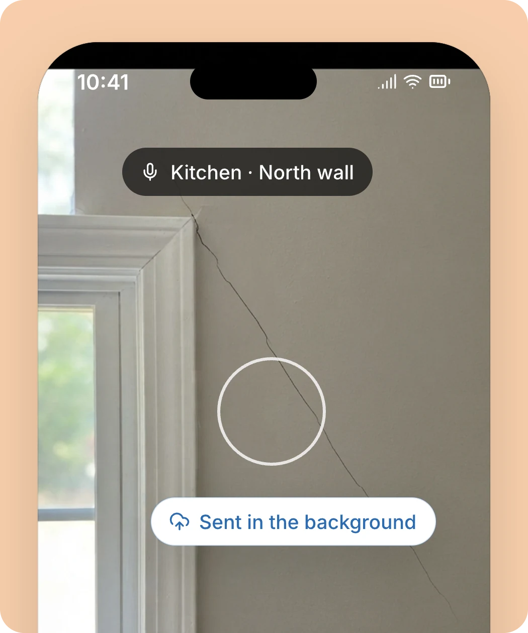 Taking a photo with the room said out loud; it sends in the background