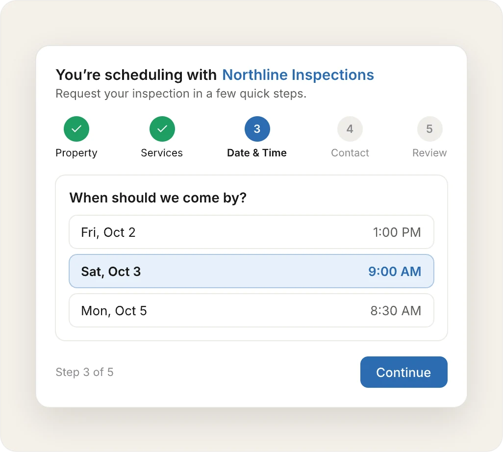 The booking widget on an inspector’s website