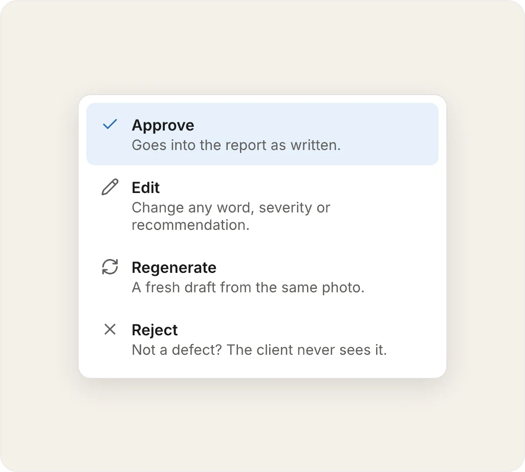 Approve, edit, regenerate or reject