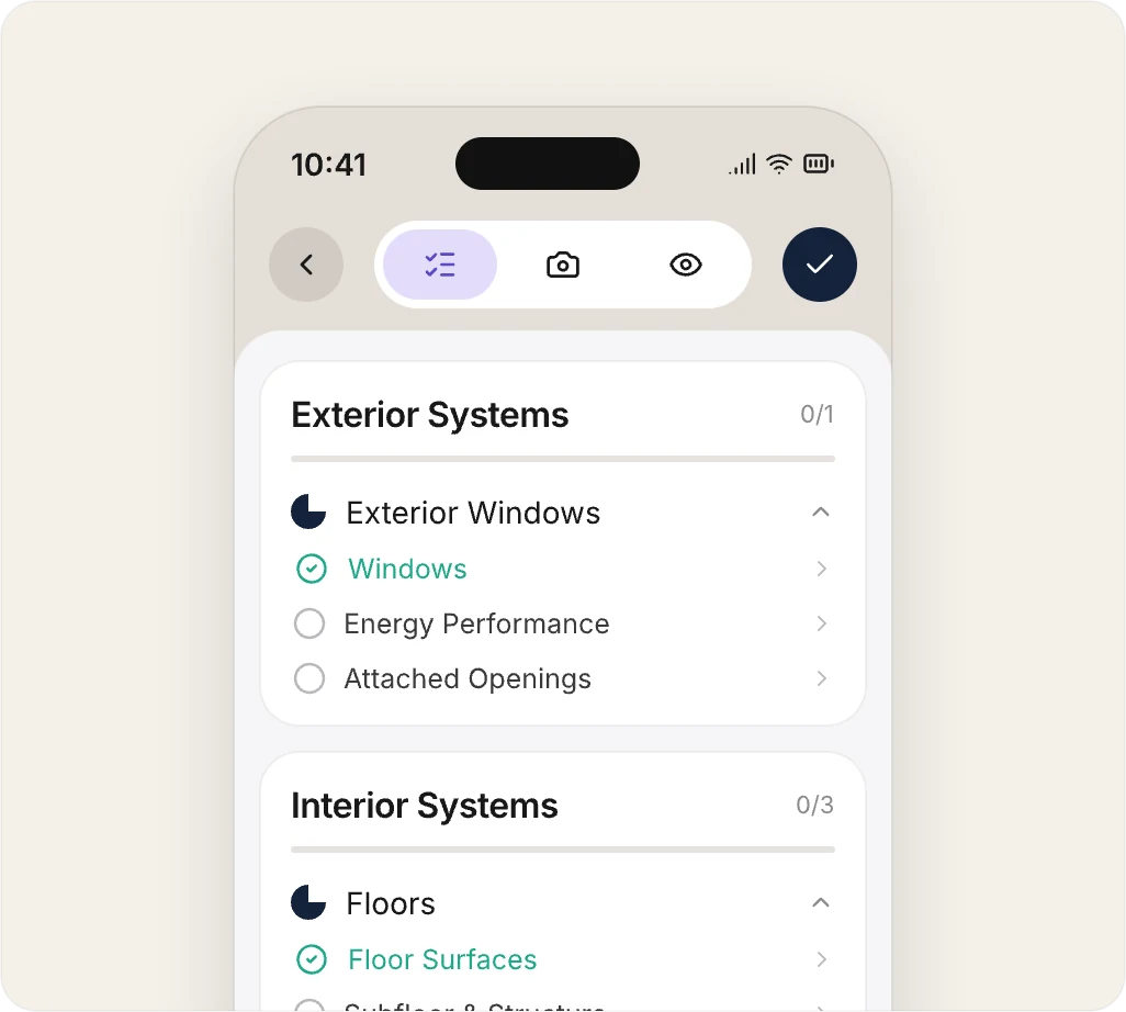 The on-site checklist in the AEYES app