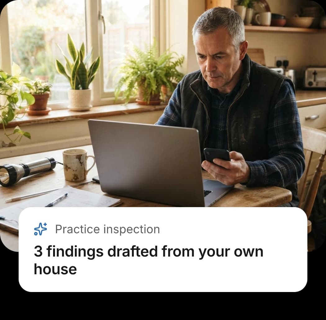 An inspector setting up AEYES at the kitchen table