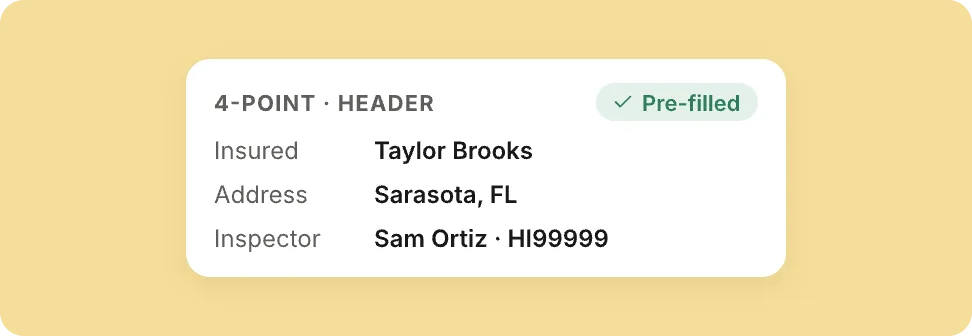 The 4-Point header, pre-filled with the insured, address and inspector